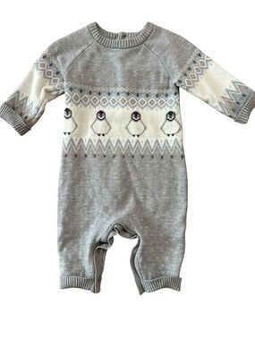 Little Me Grey and Cream Penguin Knit One-Piece